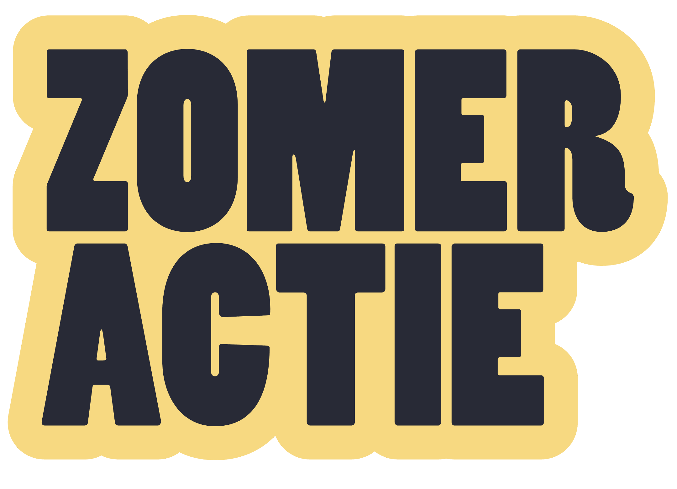 Tekst: Zomeractie, met gele randen en zwarte letters. Voor de LOGO-Art Online Zomeractie